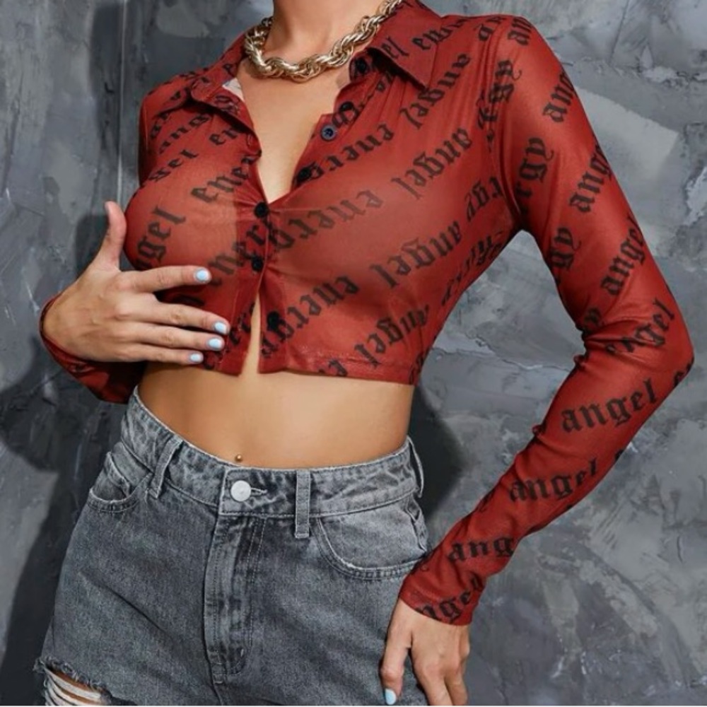 NEW: Orange Mesh “Angel Energy” Button Up Shirt